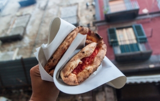 Street food pizza in Naples, original style of pizza.